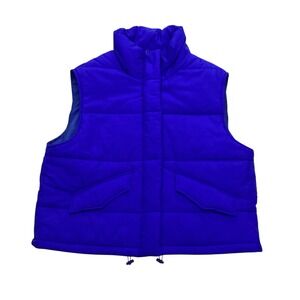 The Refinery Royal Blue Quilted Puffer Vest Pockets Zip & Snap Medium
